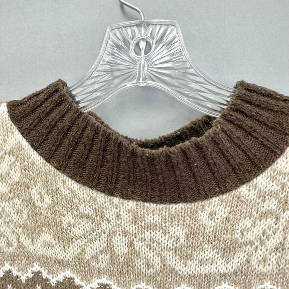 Vintage 90s Basic Editions Brown Fair Isle Mock Neck Sweater Size medium - Picture 4 of 15